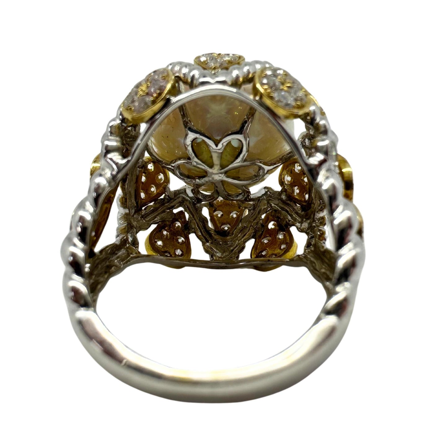 18K Two Tone Diamond and Pearl Cocktail Ring