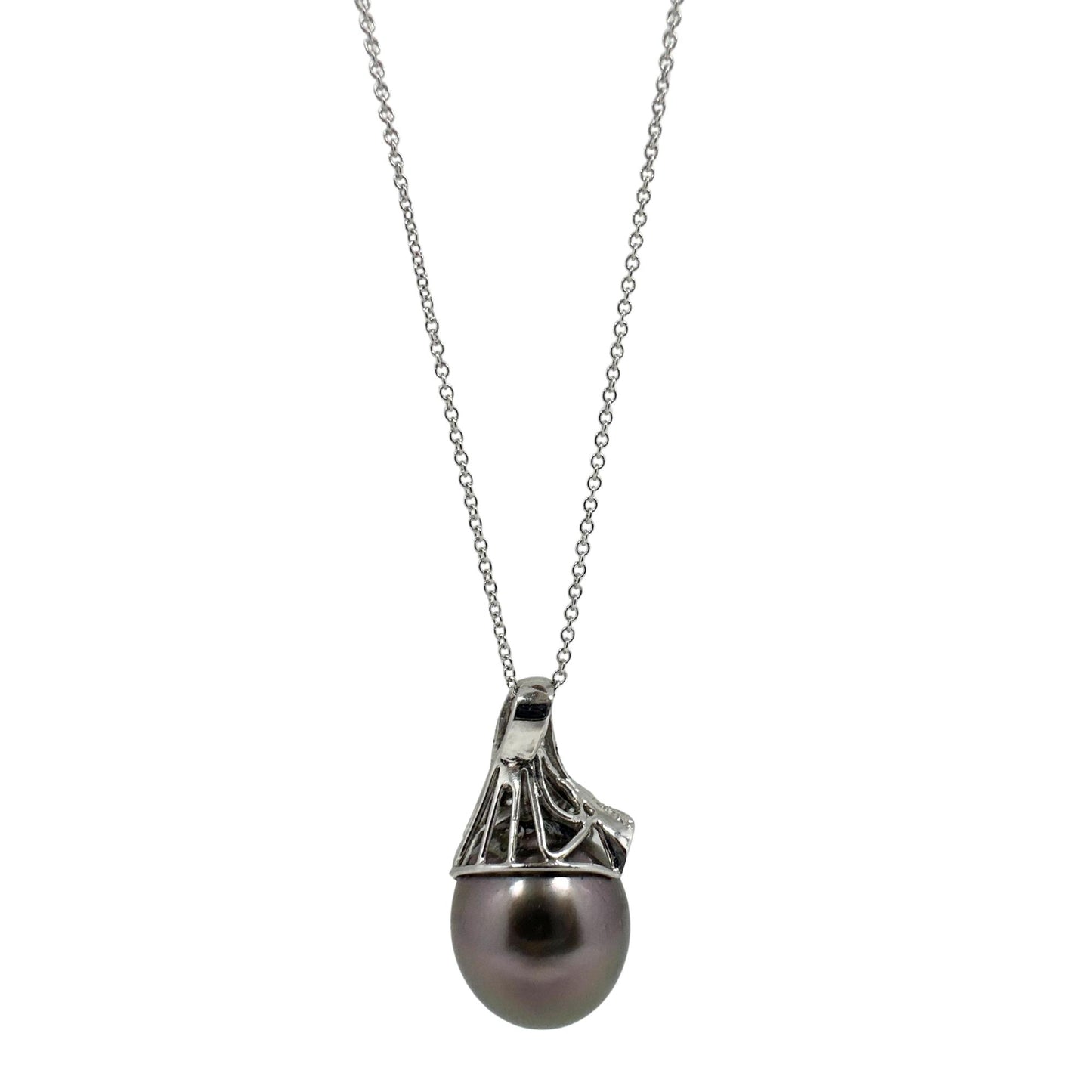 18K White Gold Diamond & Pearl Pendant Necklace – 18" Chain, 0.27ct Diamonds