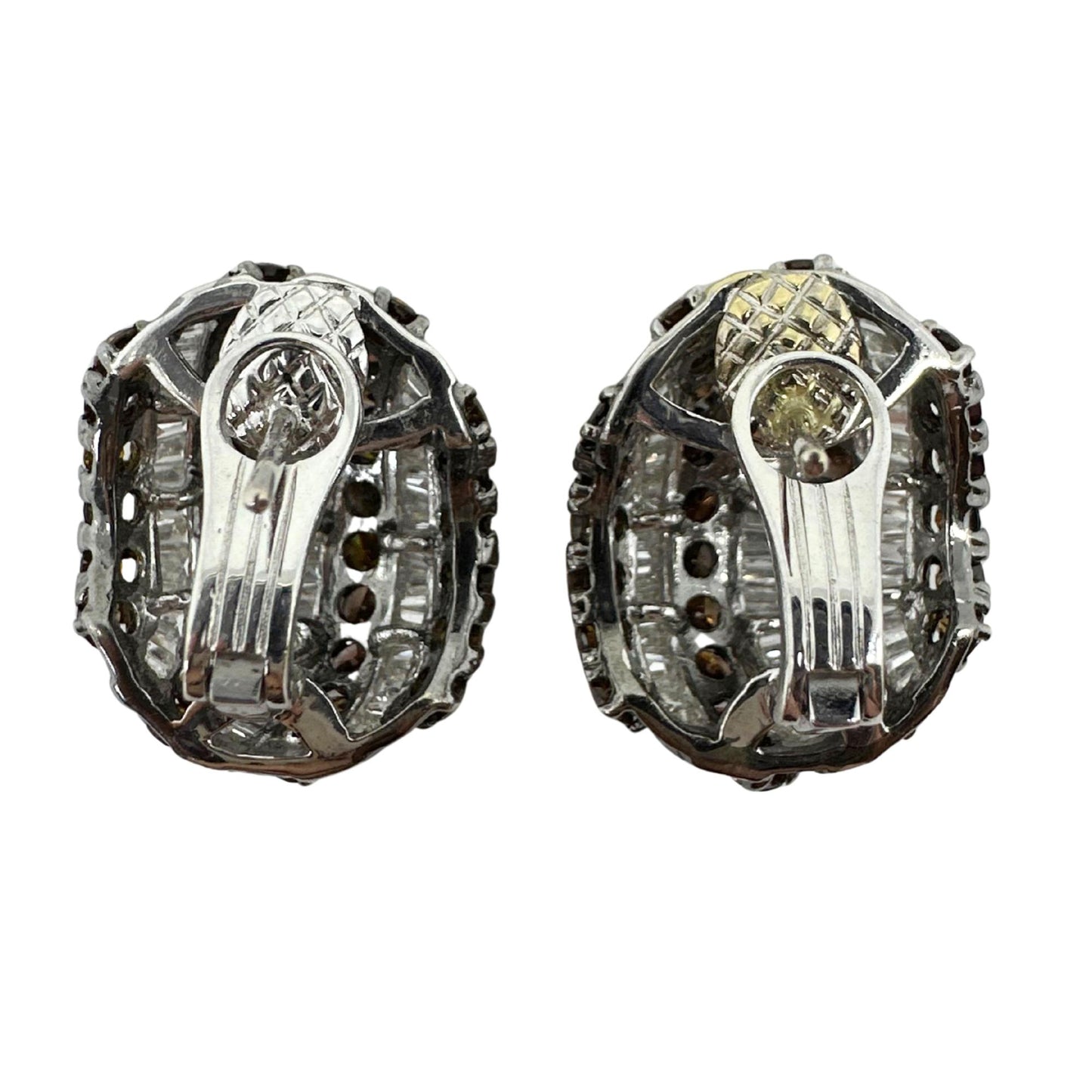 18K White Gold 9.31 Carat Tapered Baguette Cut White and Brown Diamond Earrings