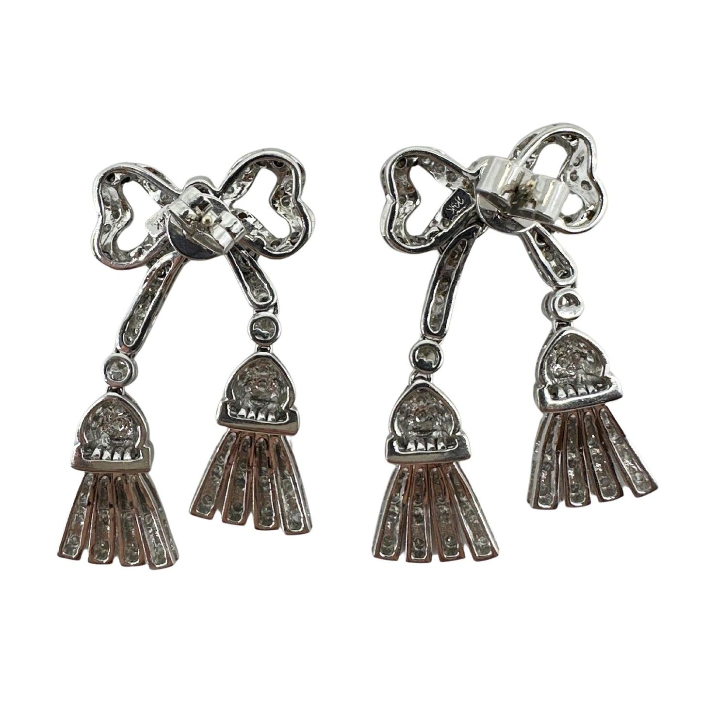 14K White Gold 1.97 Carat Diamond Bow and Tassel Earrings