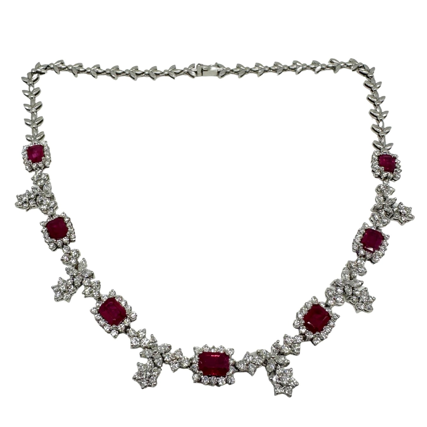 18K White Gold Diamond and Ruby Choker Necklace - 15 inches