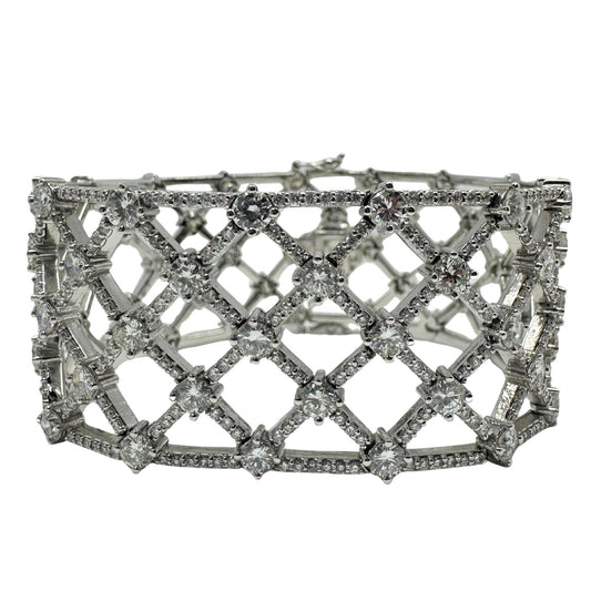 14K White Gold Diamond Lattice Bracelet - 7.25 inches