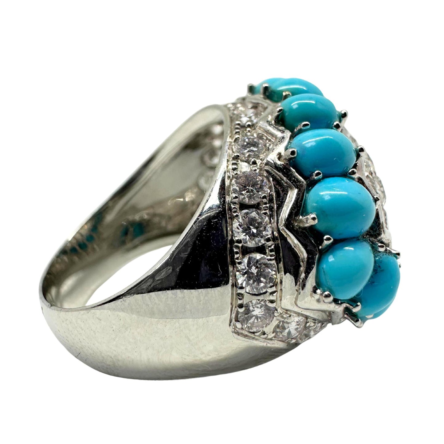 18K White Gold Diamond and Turquoise Cluster Ring