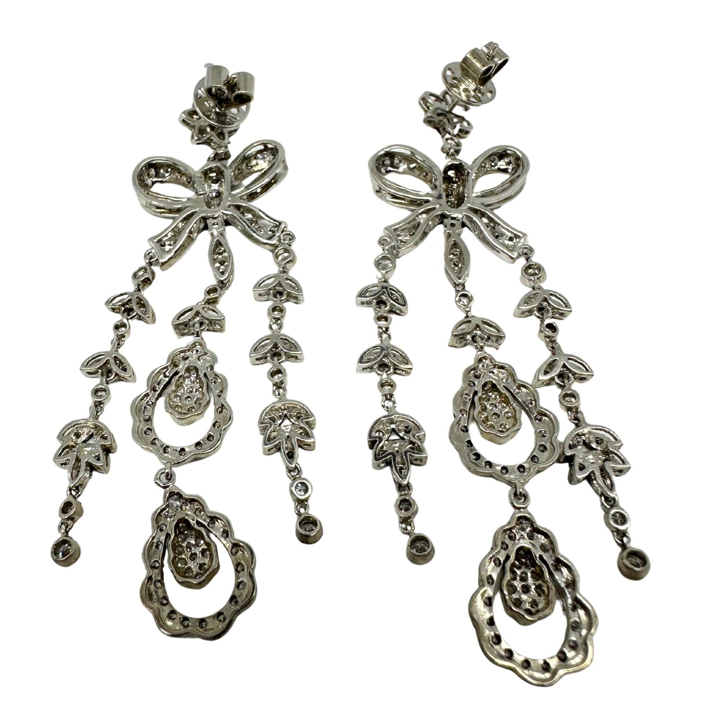 18K White Gold and Silver Top Rose Cut Diamond Drop Earrings