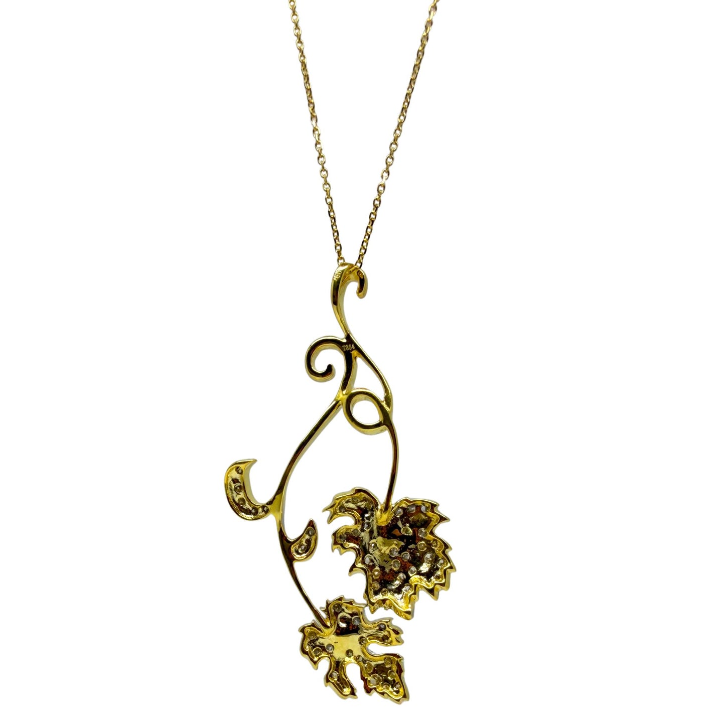 18K Two Tone .69 Carat White and Yellow Diamond Leaf Pendant with 14K Chain