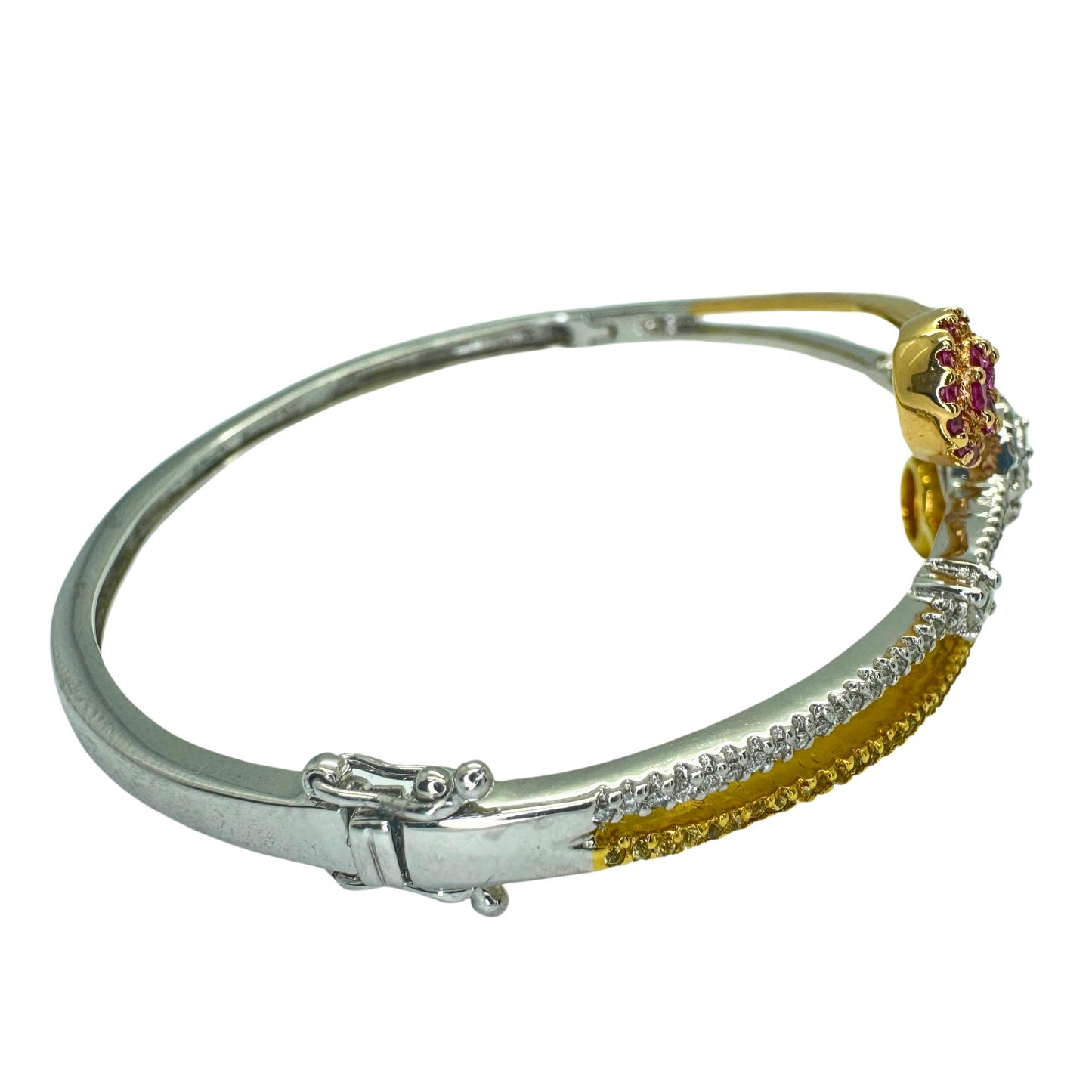 18k Diamond, Pink and Yellow Sapphire Bangle Bracelet.