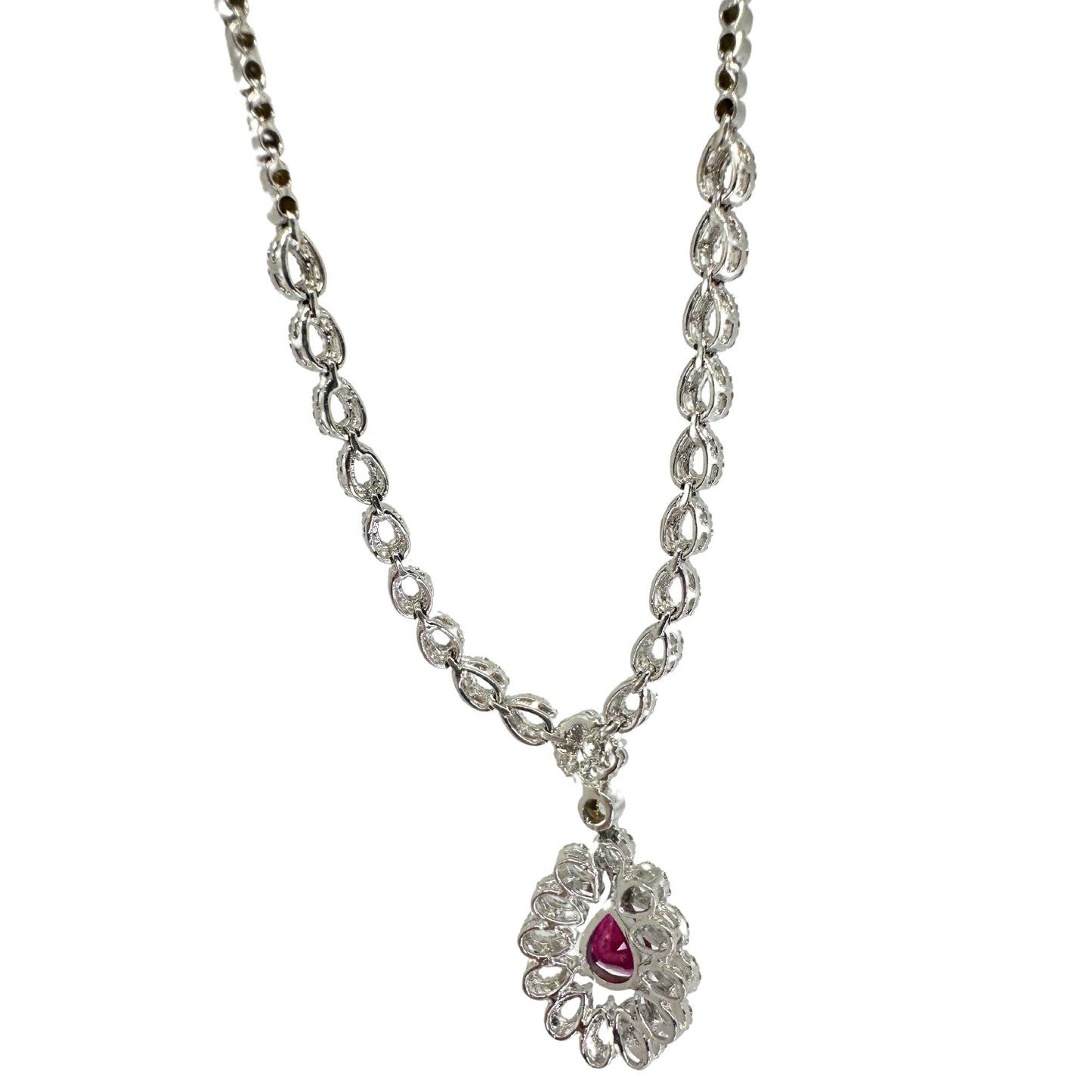 18K Diamond and Pearl Shaped Ruby Necklace