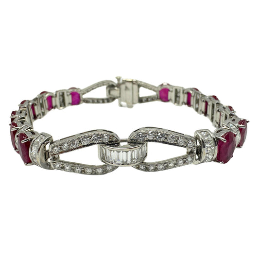 18K White Gold Diamond and African Ruby Bracelet
