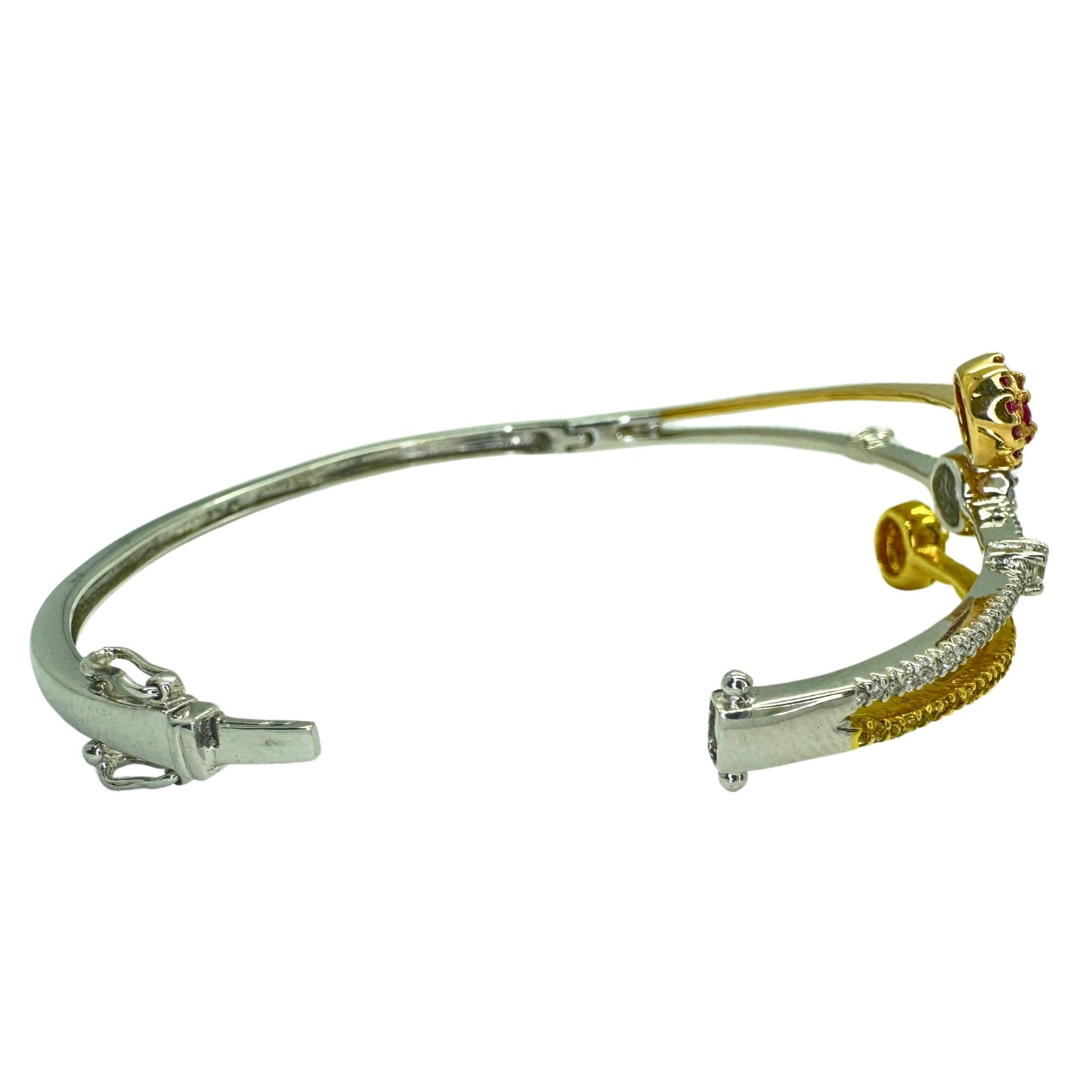 18k Diamond, Pink and Yellow Sapphire Bangle Bracelet.