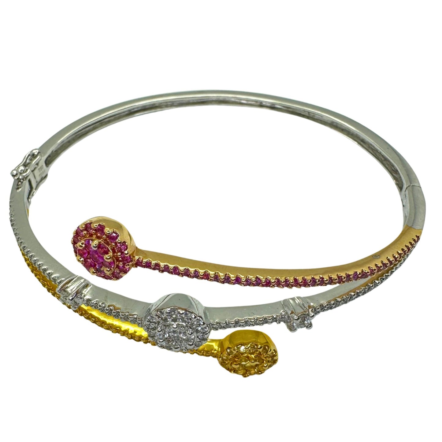 18k Diamond, Pink and Yellow Sapphire Bangle Bracelet.