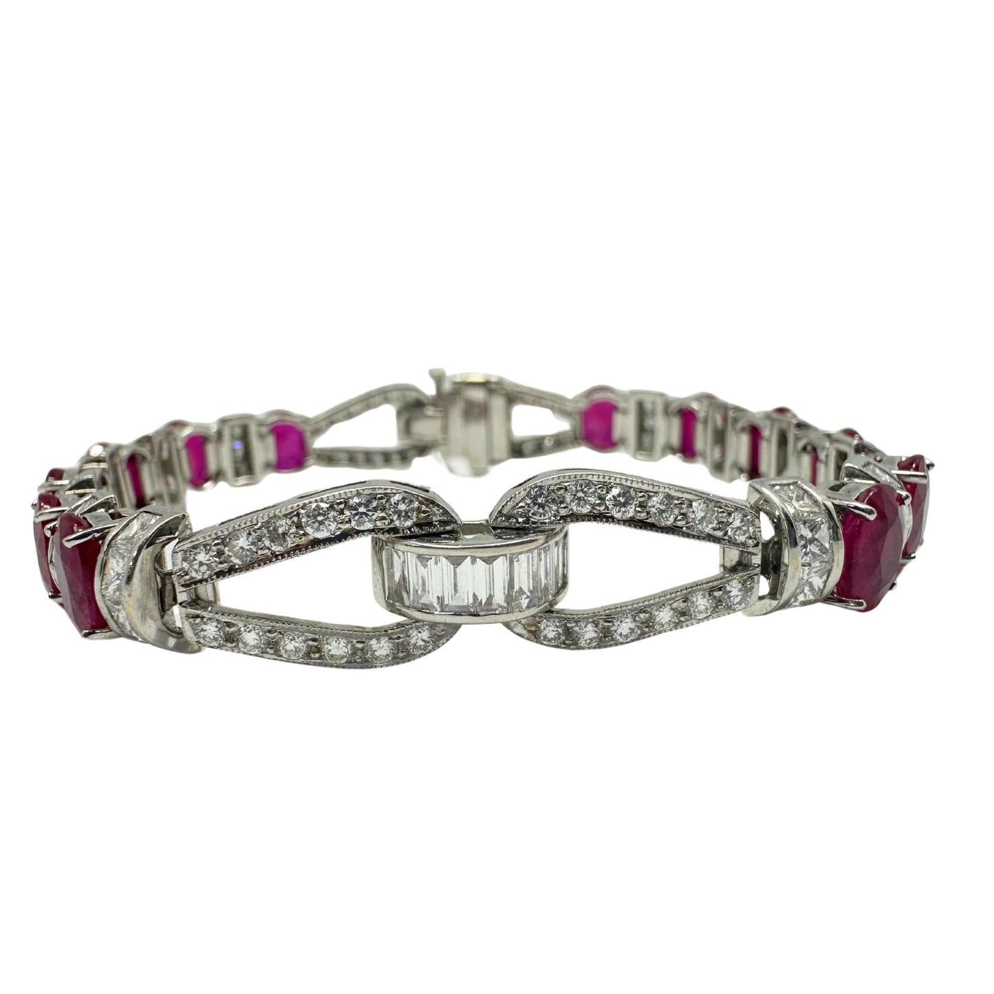 18K White Gold Diamond and African Ruby Bracelet