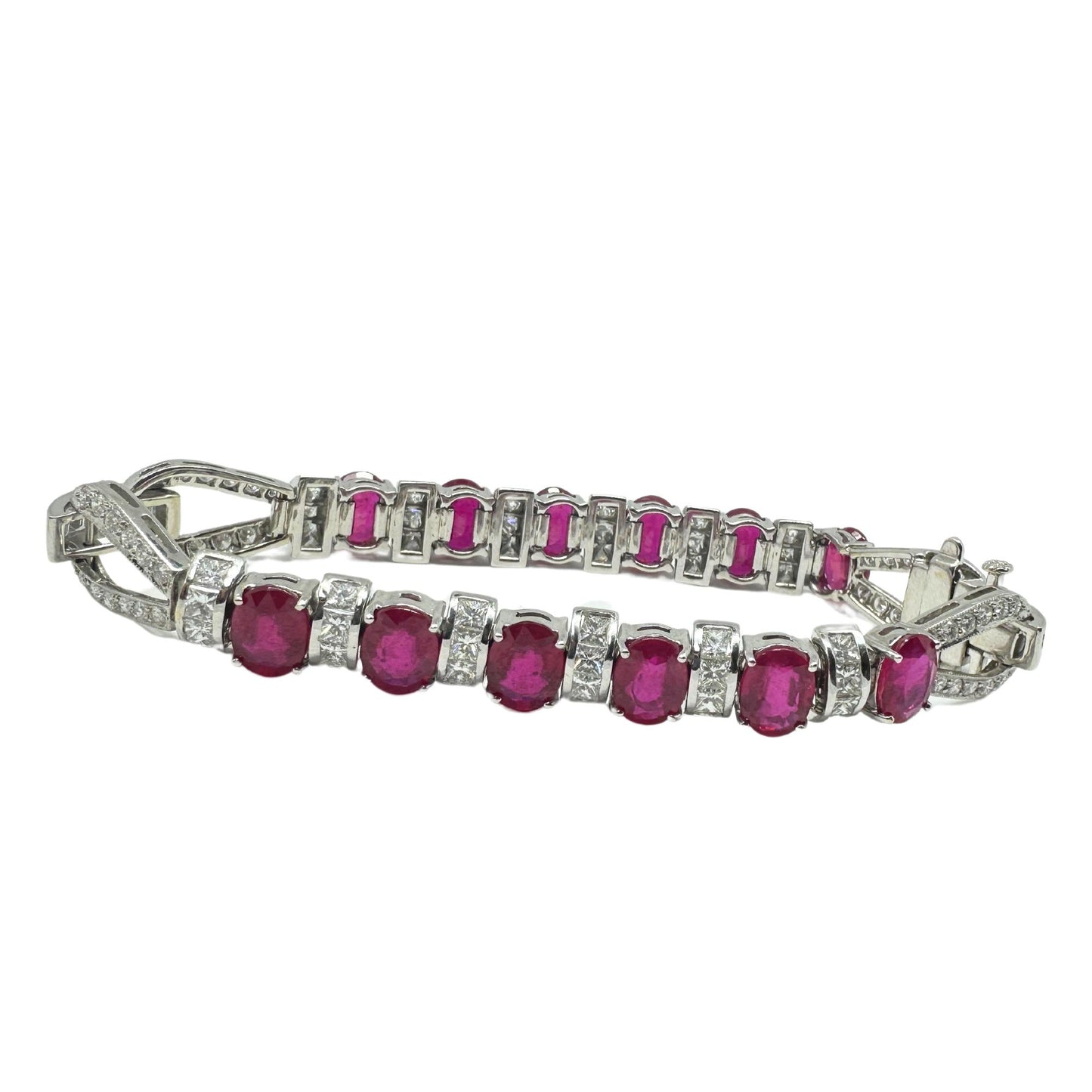 18K White Gold Diamond and African Ruby Bracelet