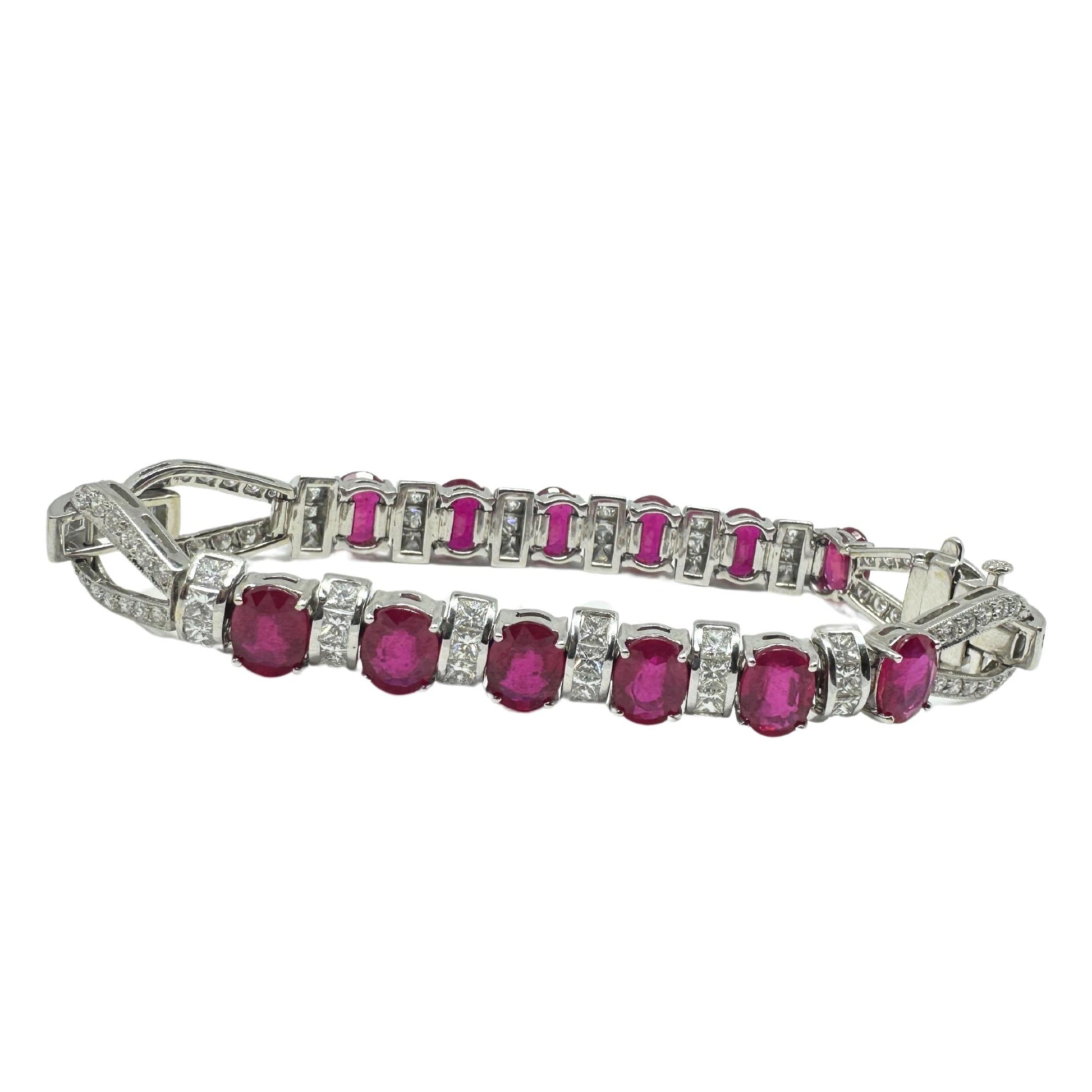 18K White Gold Diamond and African Ruby Bracelet