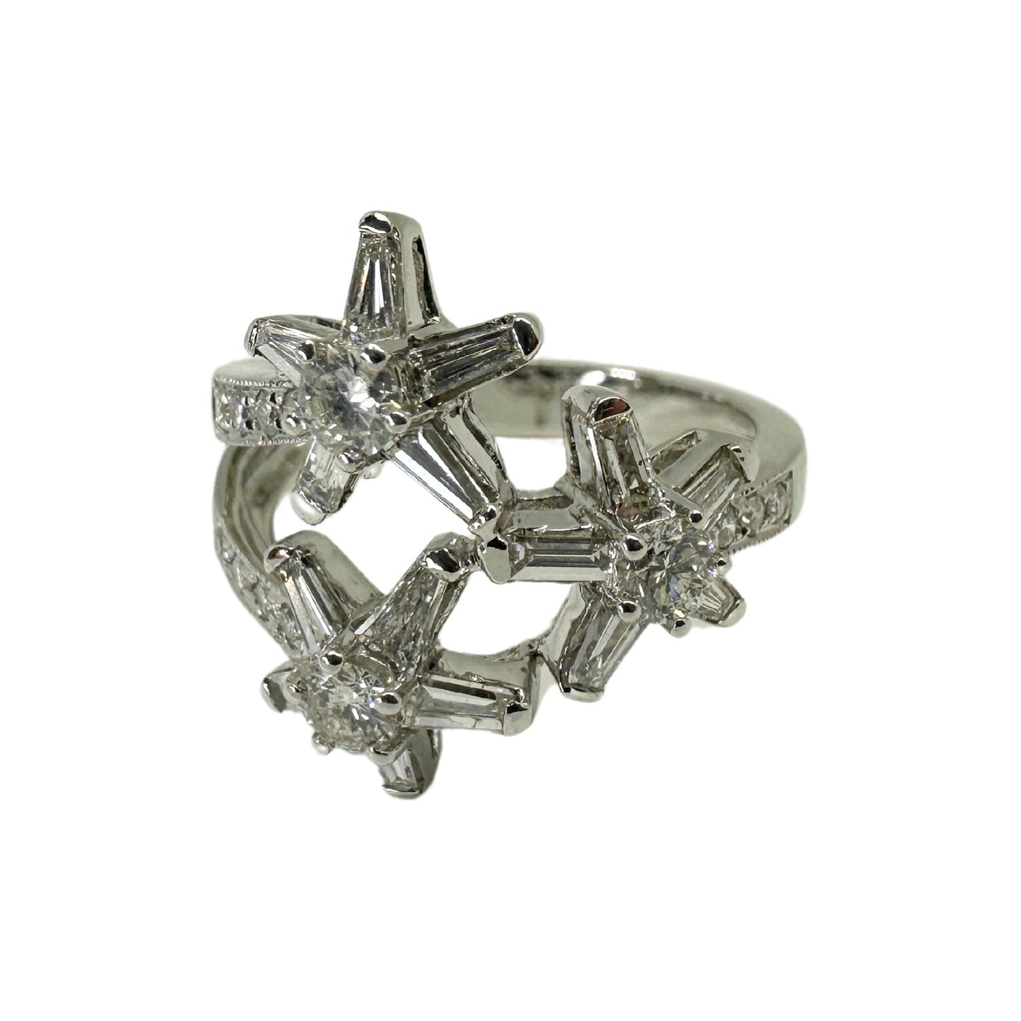 18k Trillion Cut Diamond Ring with Star Design