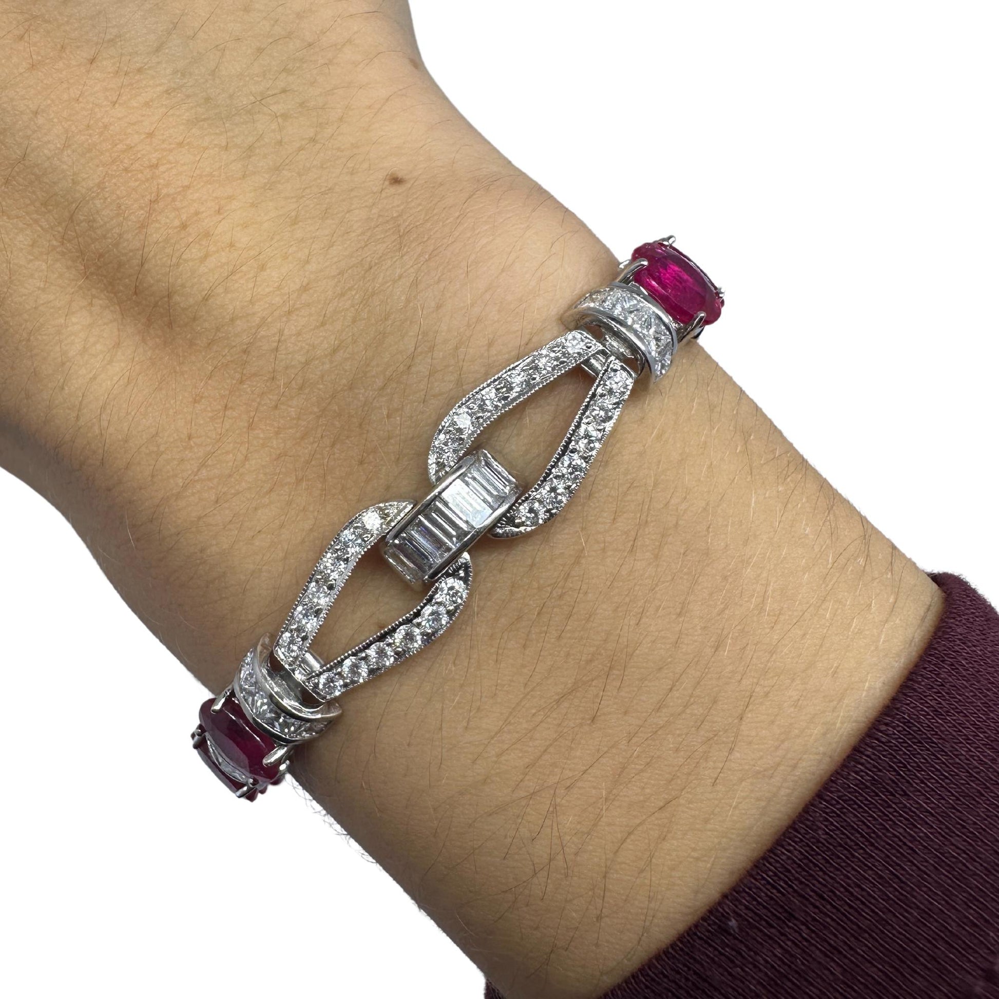 18K White Gold Diamond and African Ruby Bracelet