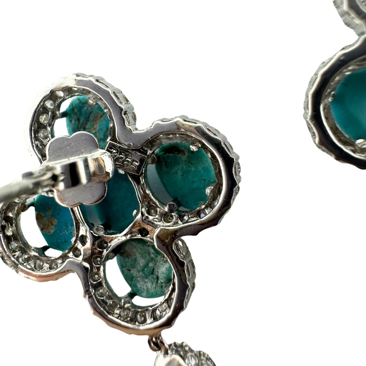 18K White Gold Diamond and Persian Turquoise Earrings
