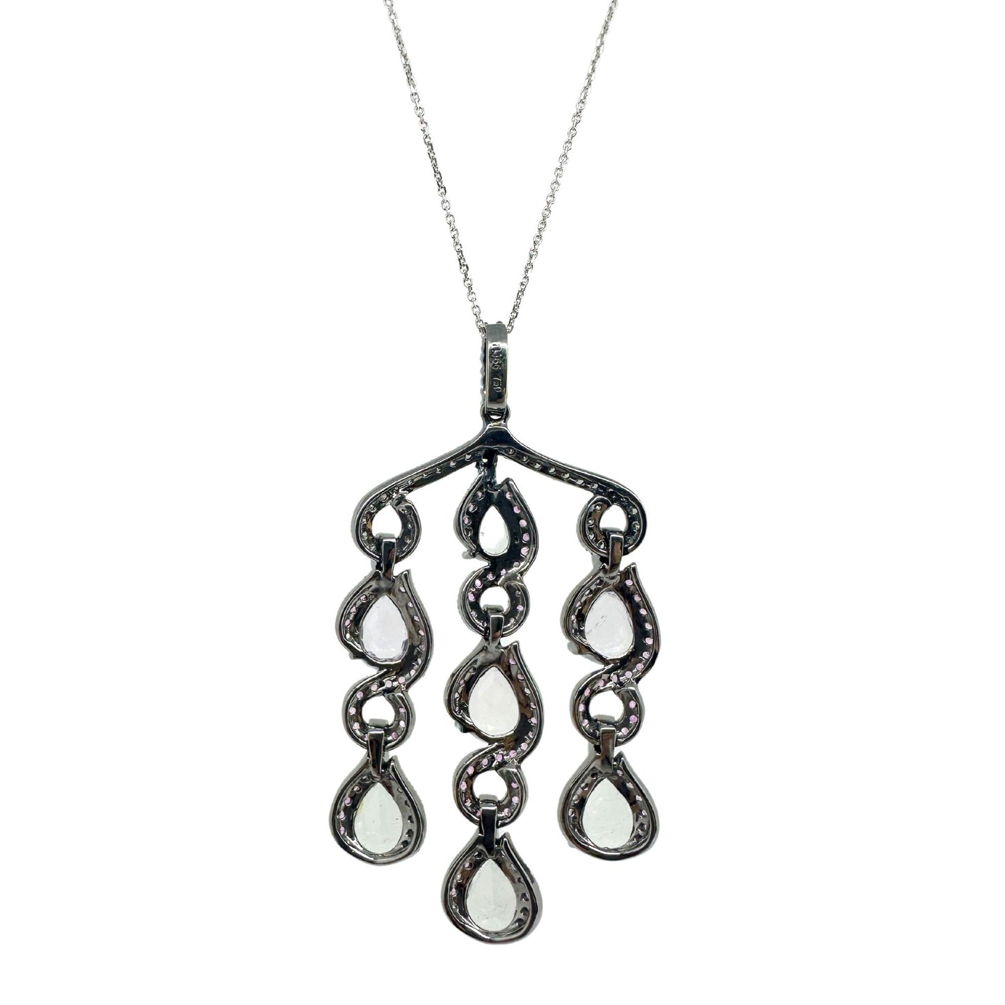 18k Diamond and Multi Color Sapphire Pendant Necklace with 14k Chain