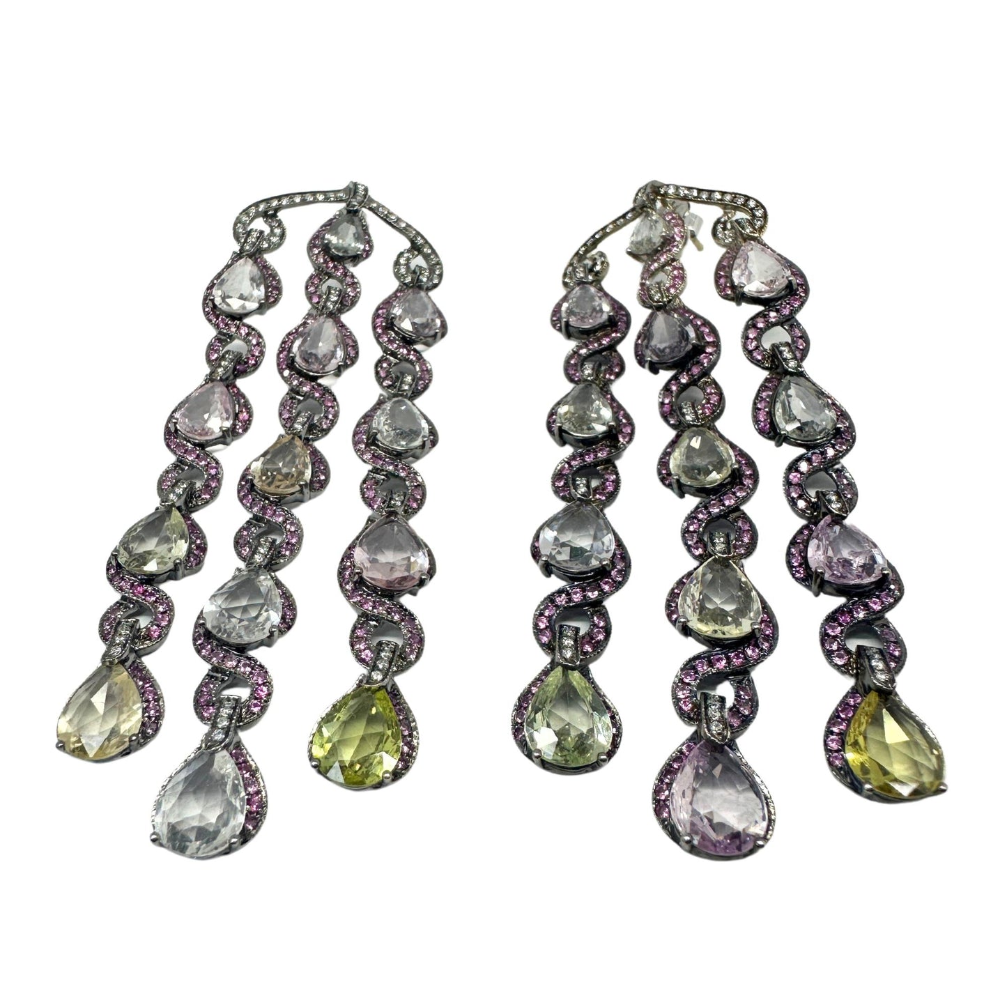 18K Diamond and Multi Color Sapphire Drop Earrings