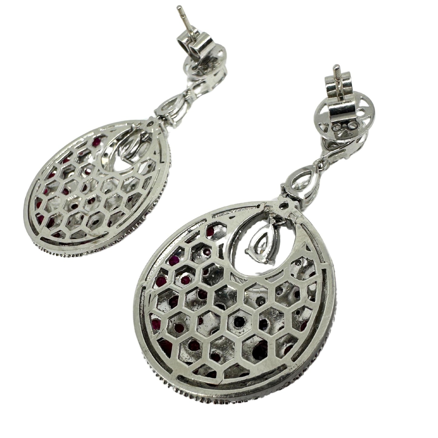 18K White Gold Diamond and Ruby Earrings