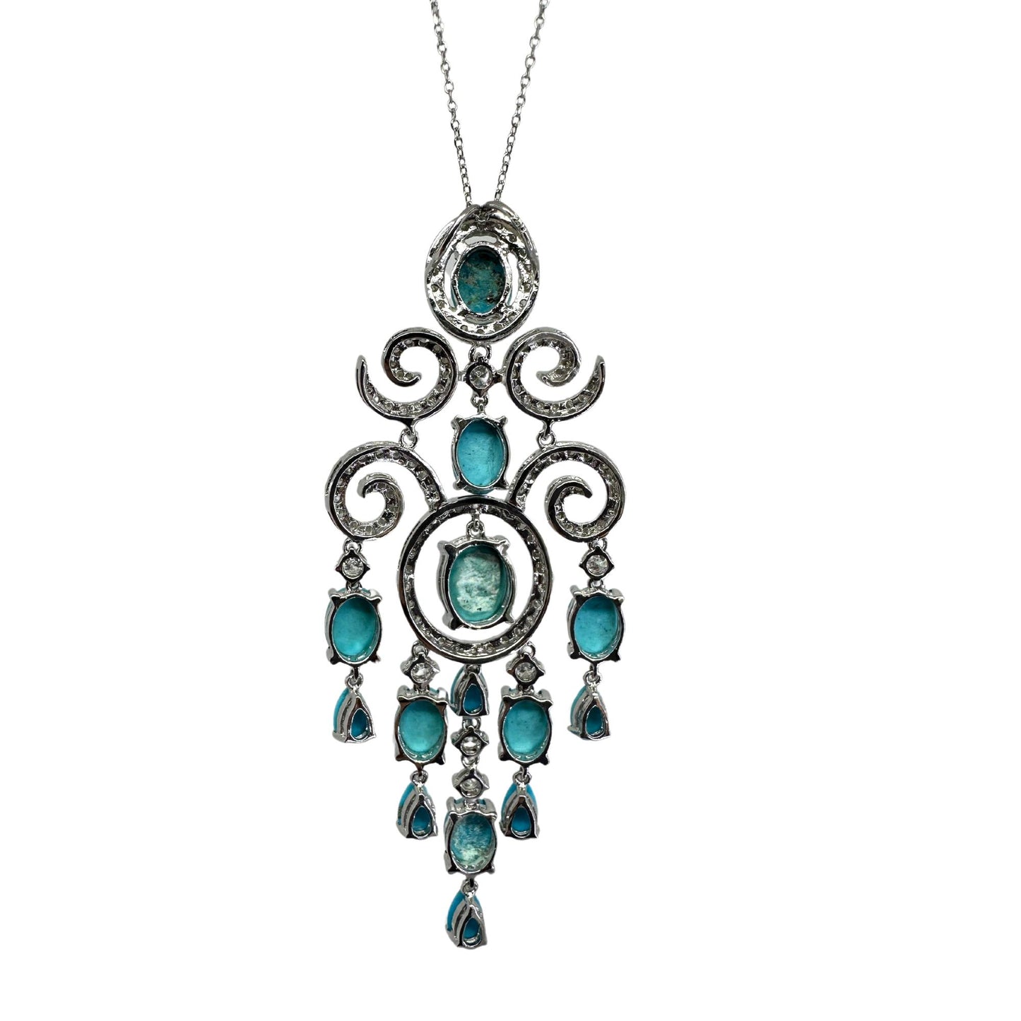 18k Diamond and Turquoise Necklace with 14k Chain