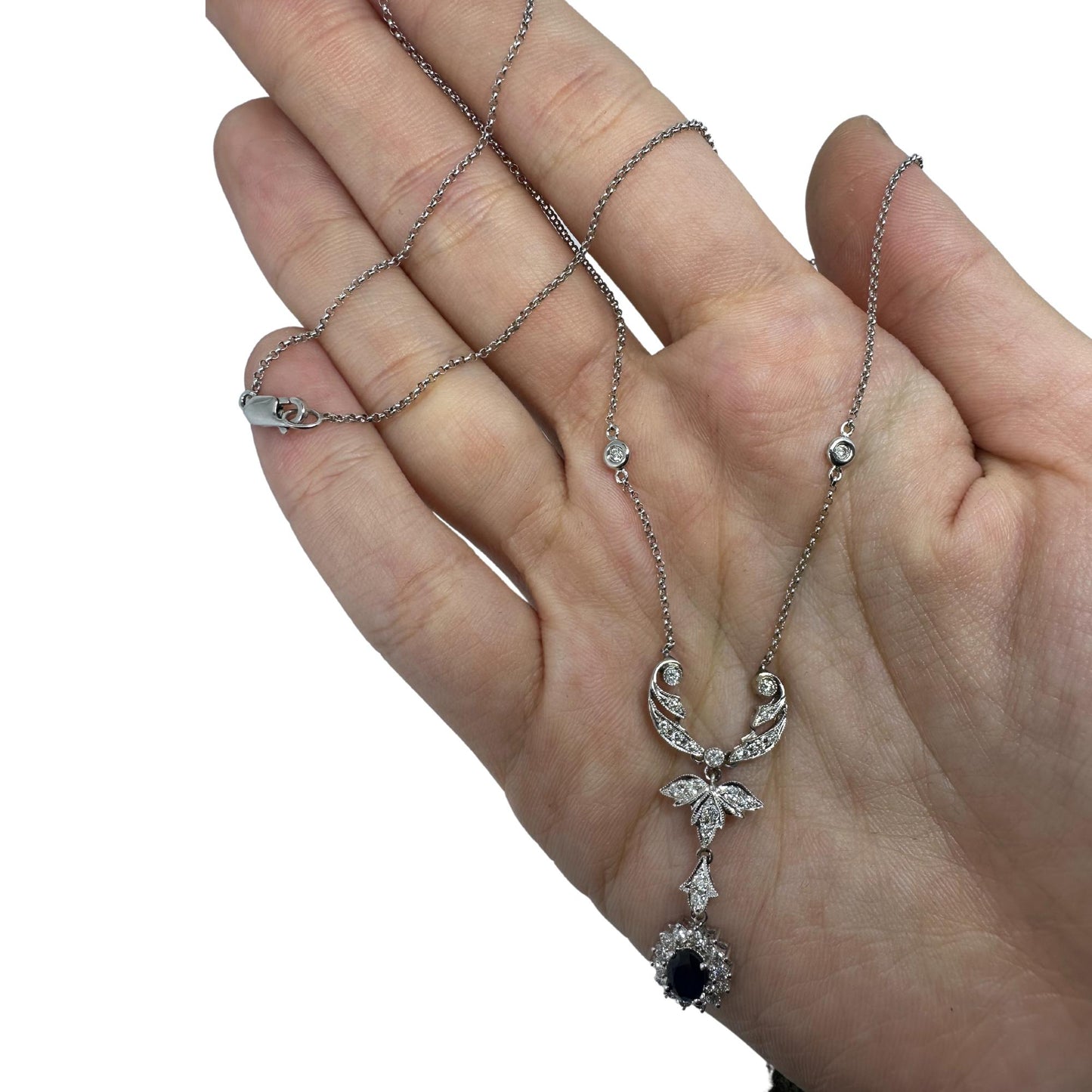 18k White Gold Diamond and Sapphire Necklace