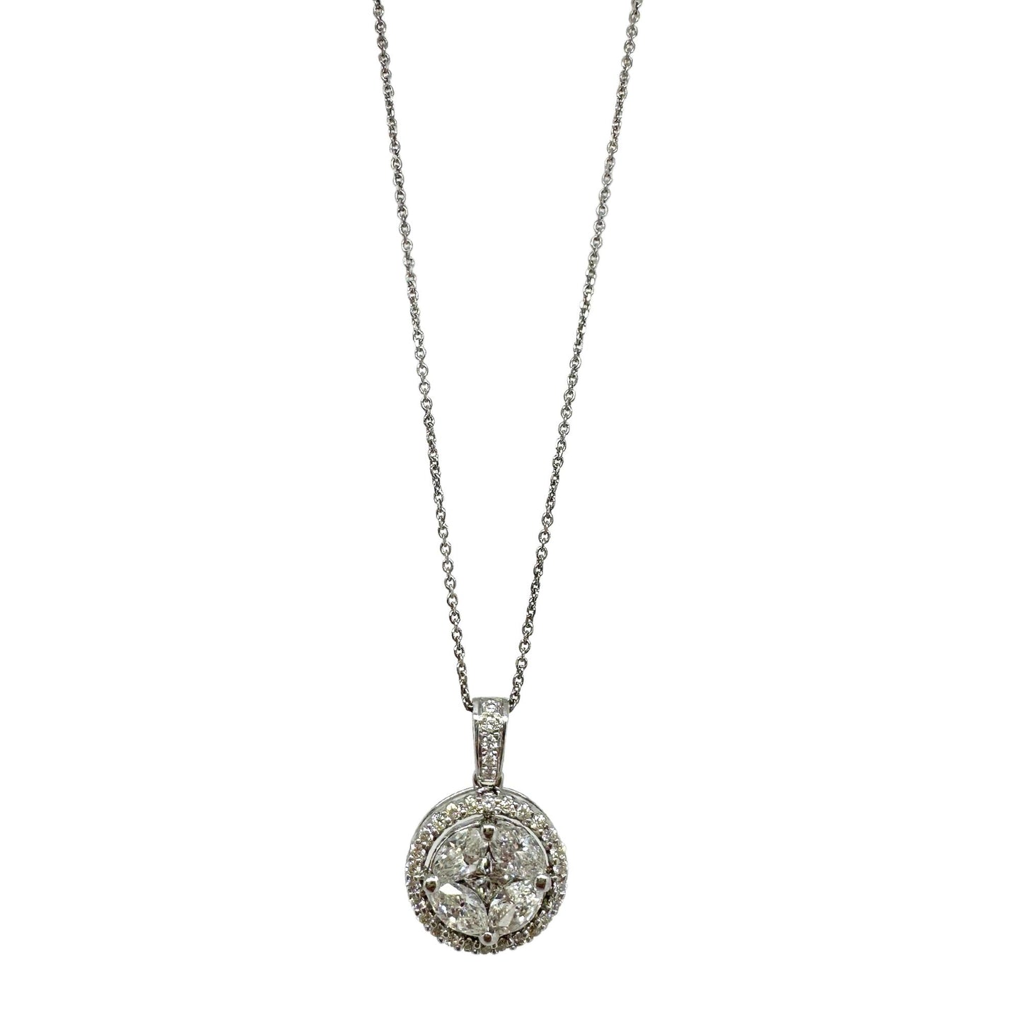14K White Gold Diamond Pendant Necklace with Chain