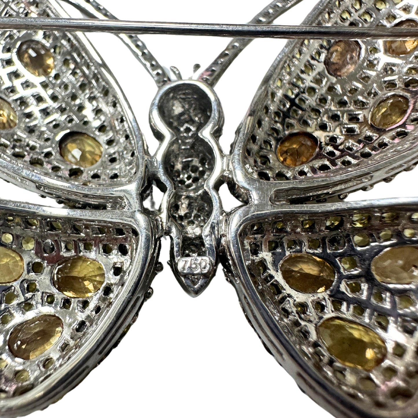 18K White Gold Diamond and Yellow Sapphire Butterfly Brooch