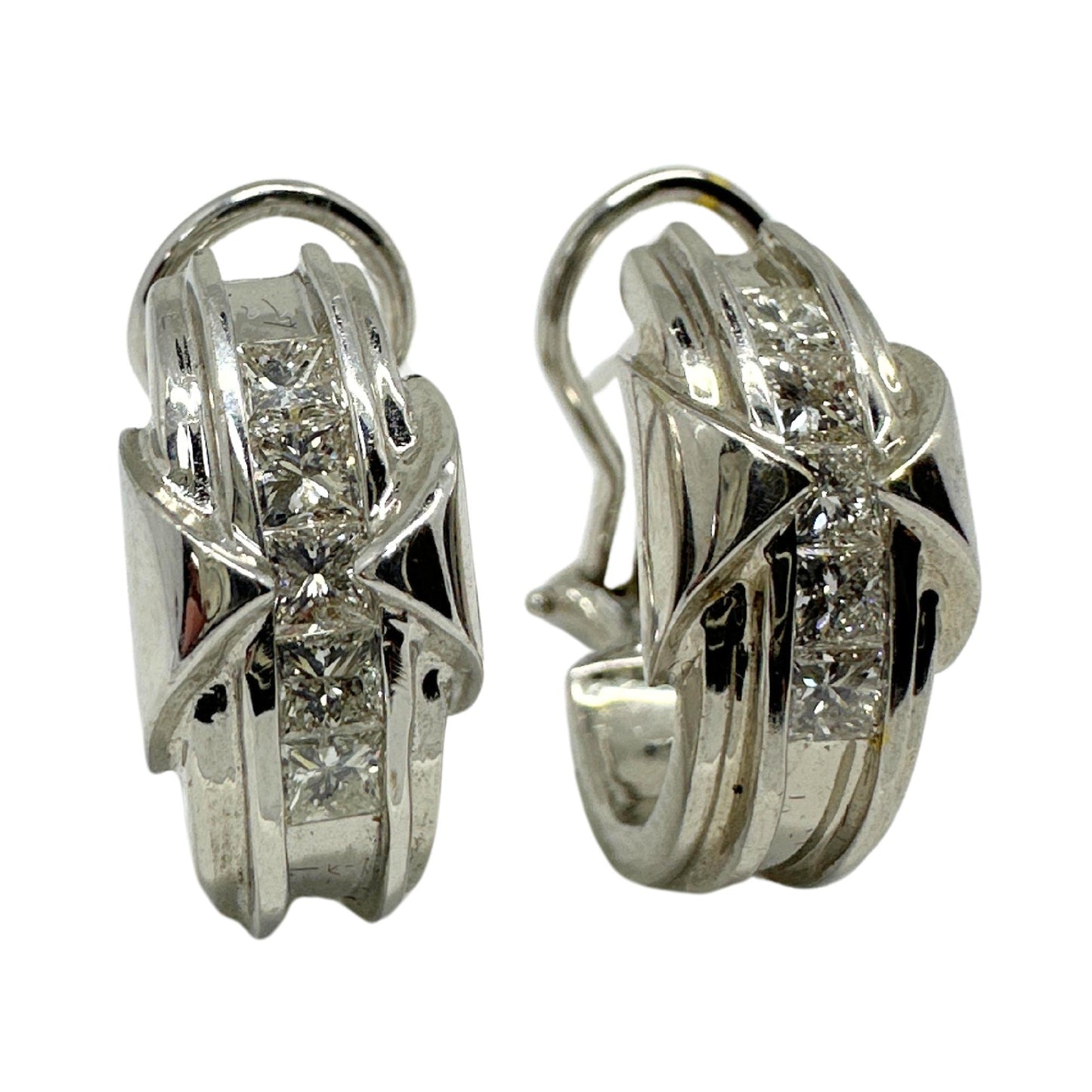 14K White Gold Princess Cut Diamond Huggies
