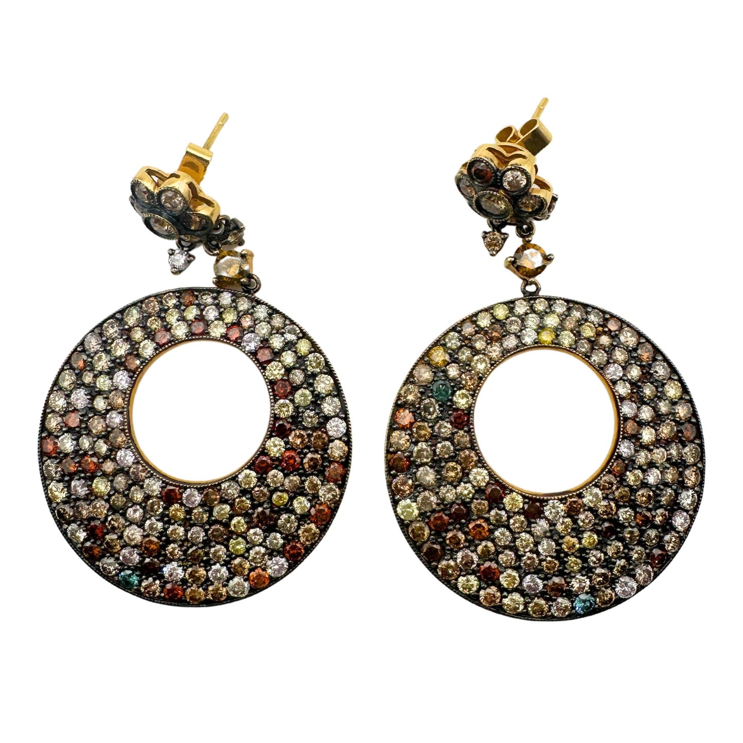 18K Yellow Gold Multicolor Diamond Earrings