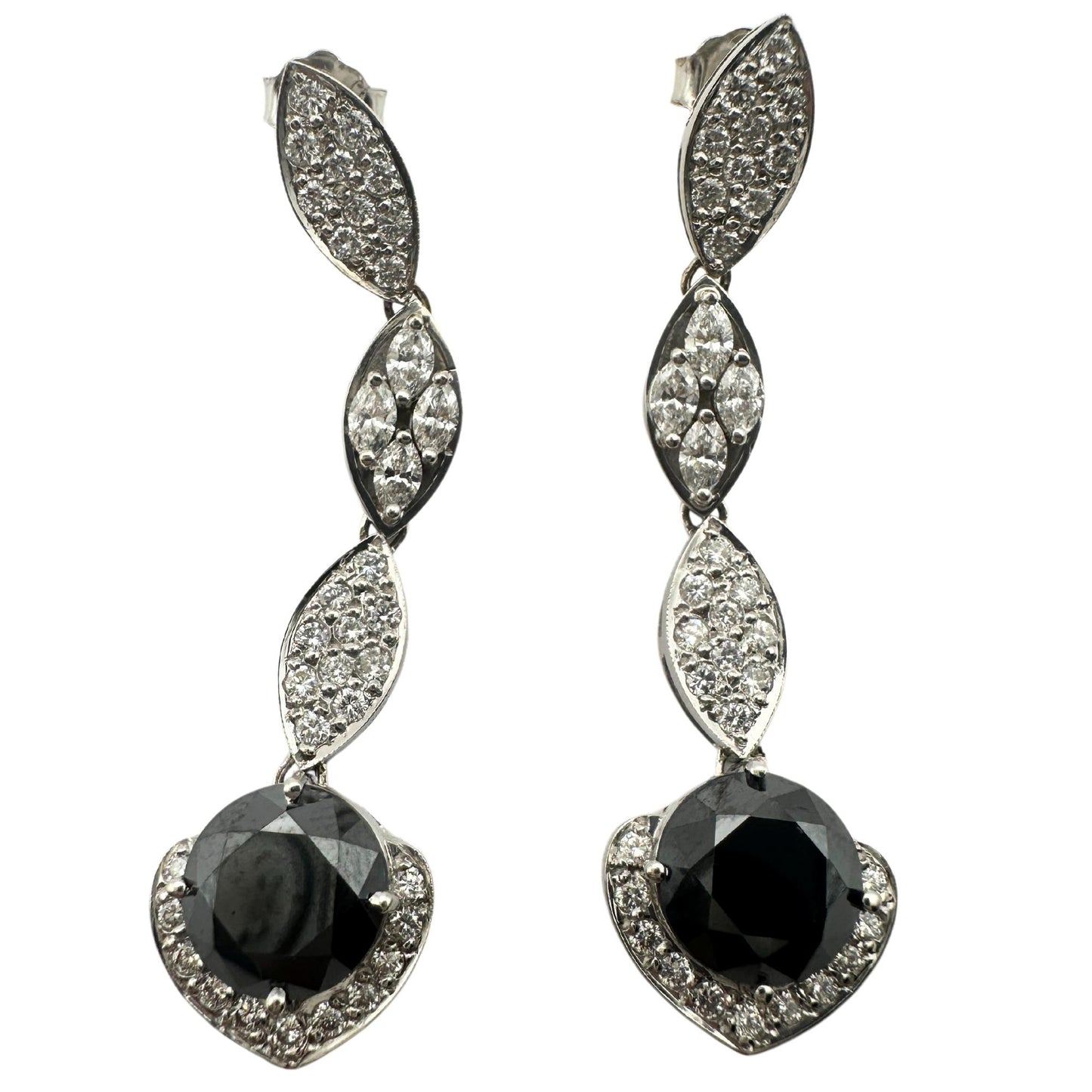 18K White Gold Black and White Diamond Drop Earrings
