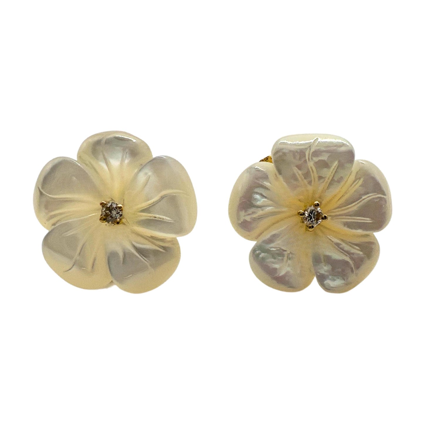 18K Yellow Gold Diamond and Mother of Pearl Stud Earrings