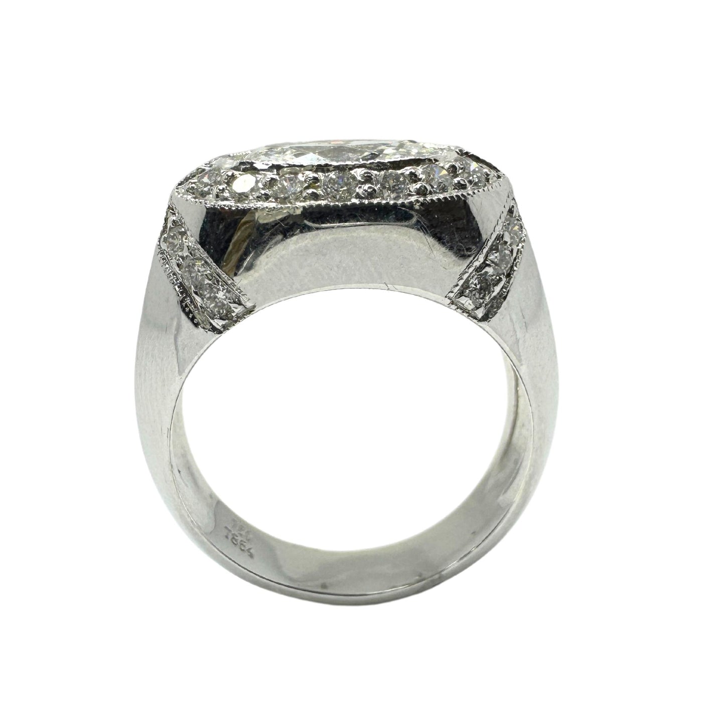 18k East-West Marquise Shaped Diamond Center Ring with Diamond Halo Ring