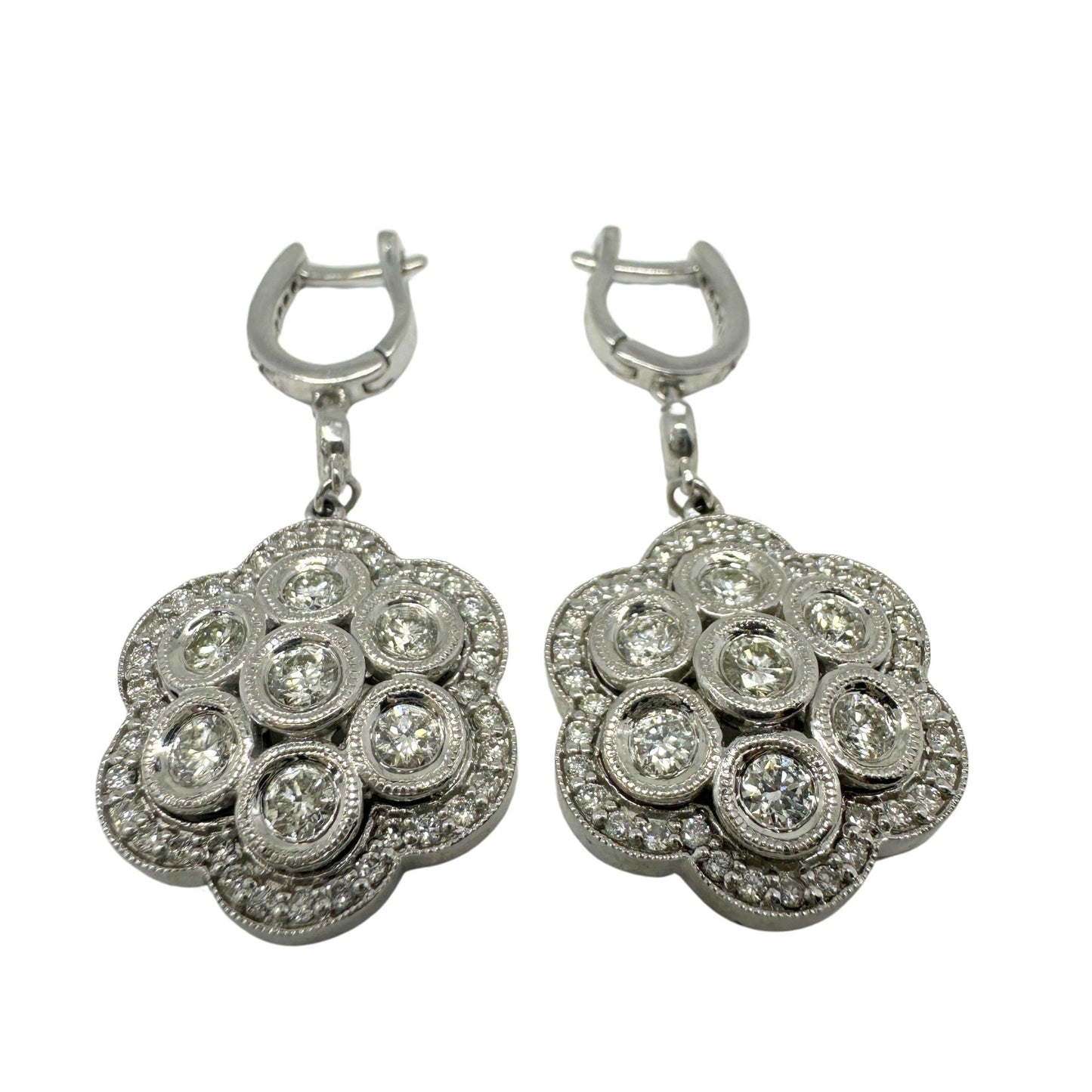 14K White Gold Diamond Flower Earrings