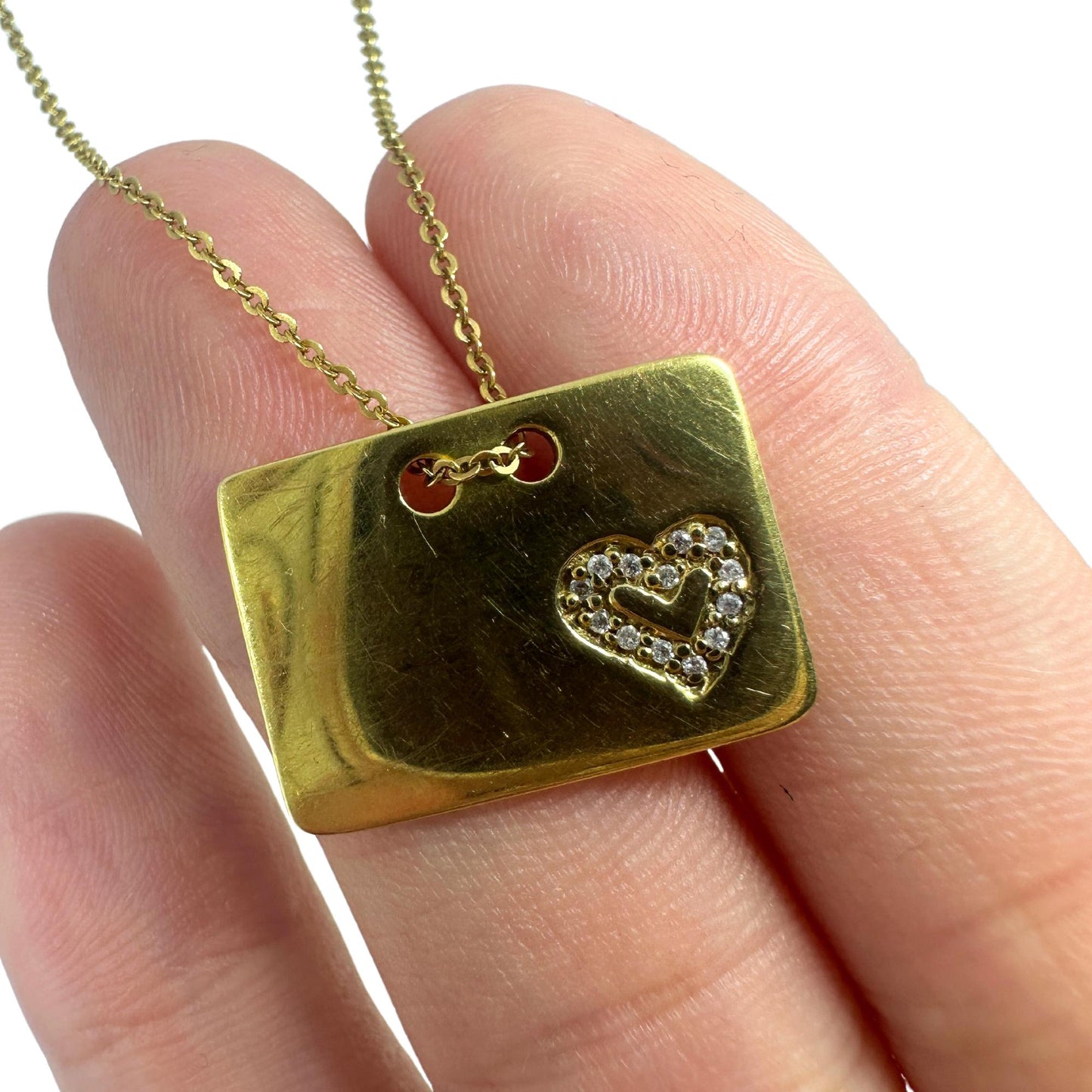 14K Yellow Gold Heart Tag Pendant Necklace