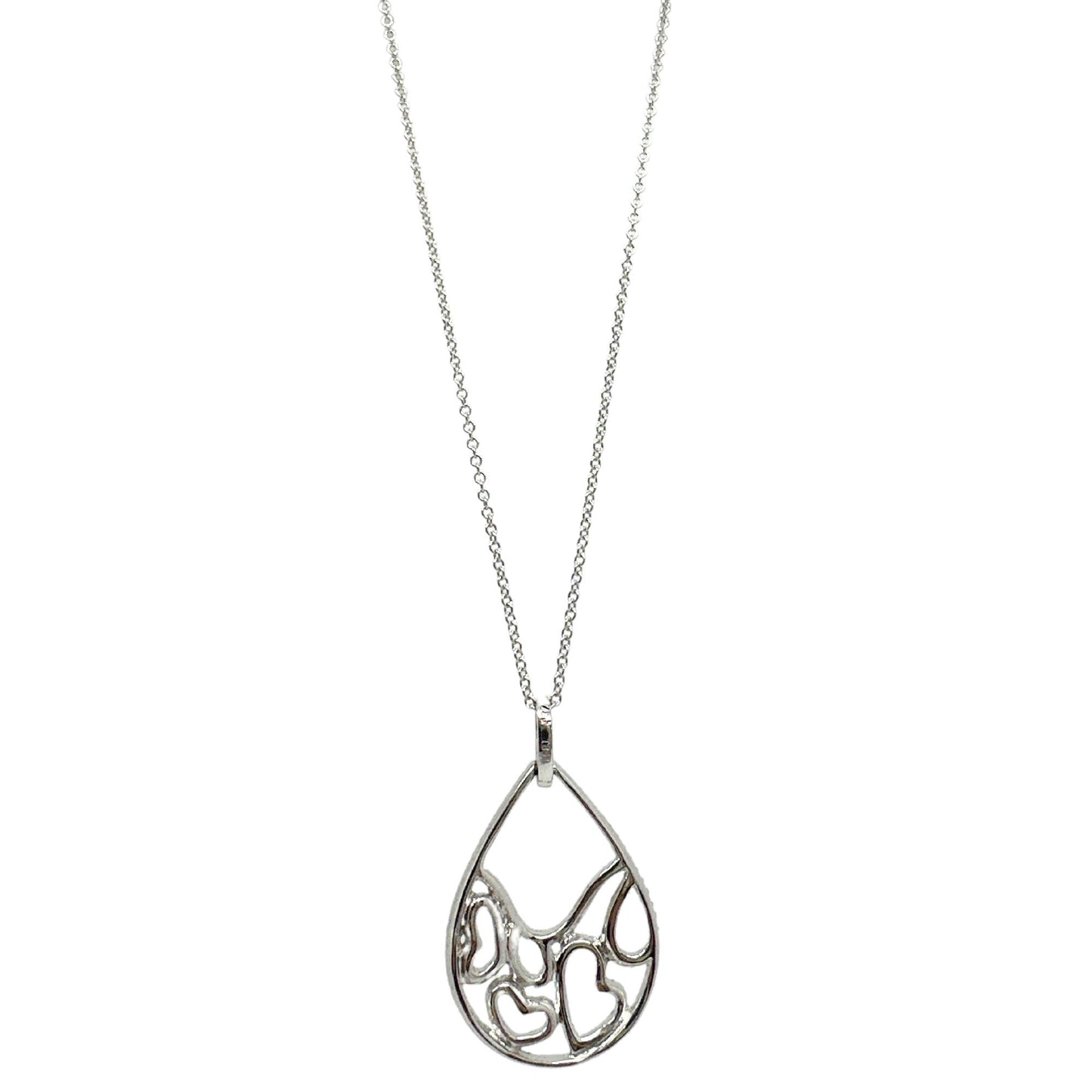 18K White Gold Diamond Pearl Tear Drop Heart Pendant Necklace