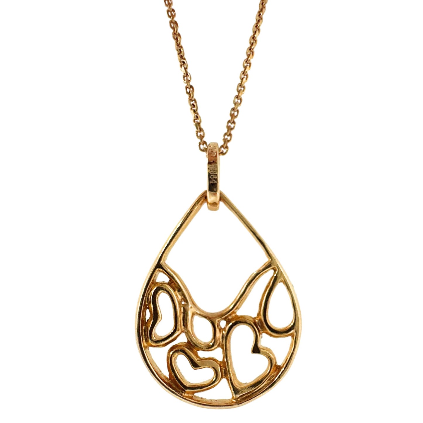 18K Rose Gold Diamond Pearl Tear Drop Heart Pendant Necklace