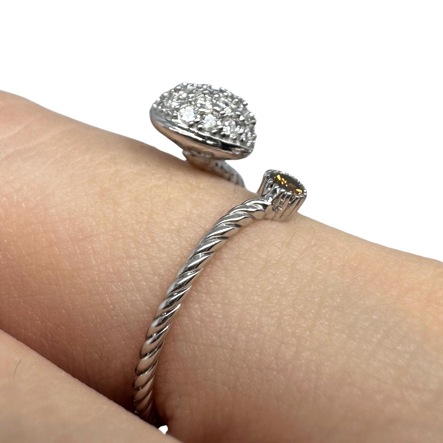 18K White Gold Diamond Heart Bypass Ring