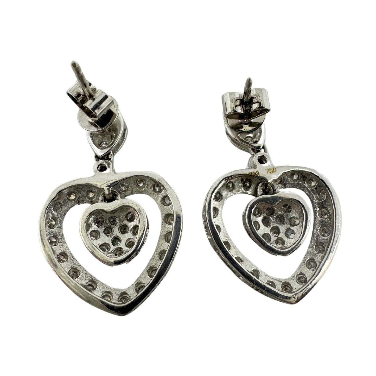 18k White Gold Diamond Heart Drop Earrings