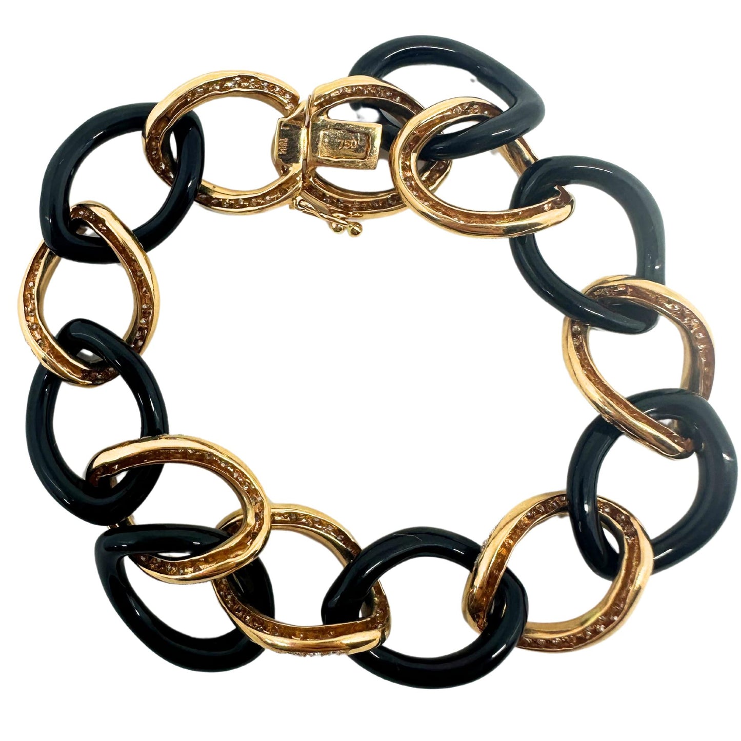 18K Rose Gold Diamond and Onyx Link Bracelet