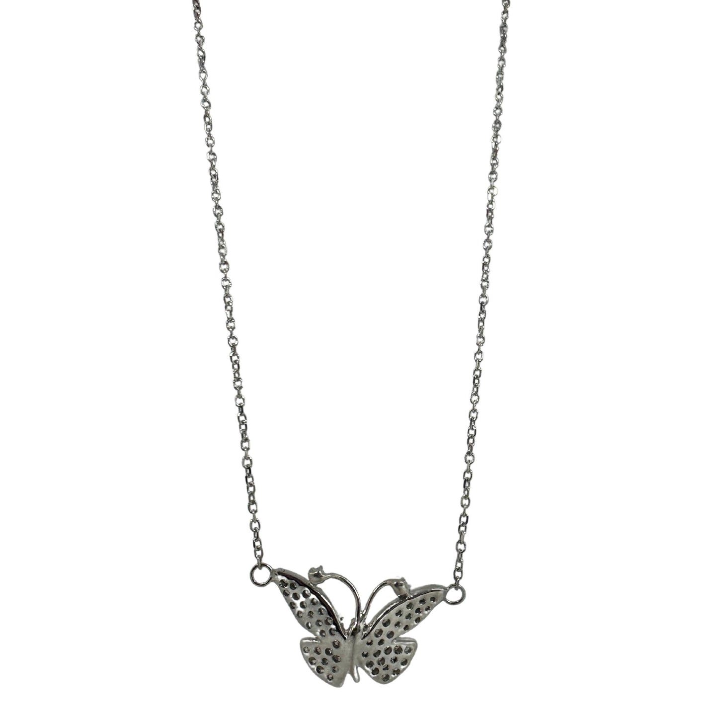 18K White Gold Diamond Butterfly Pendant Necklace with 14K White Gold Chain