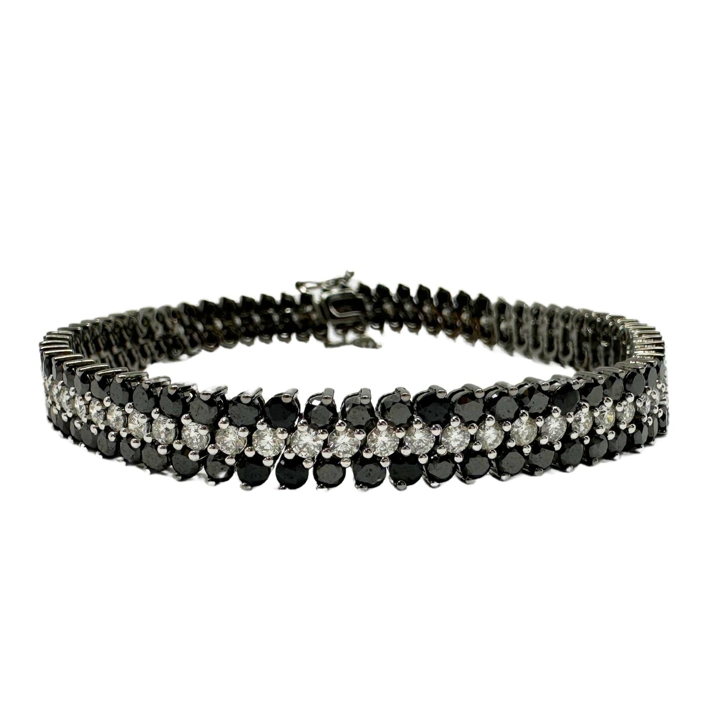 18k White Gold Black and White Diamond Tennis Bracelet