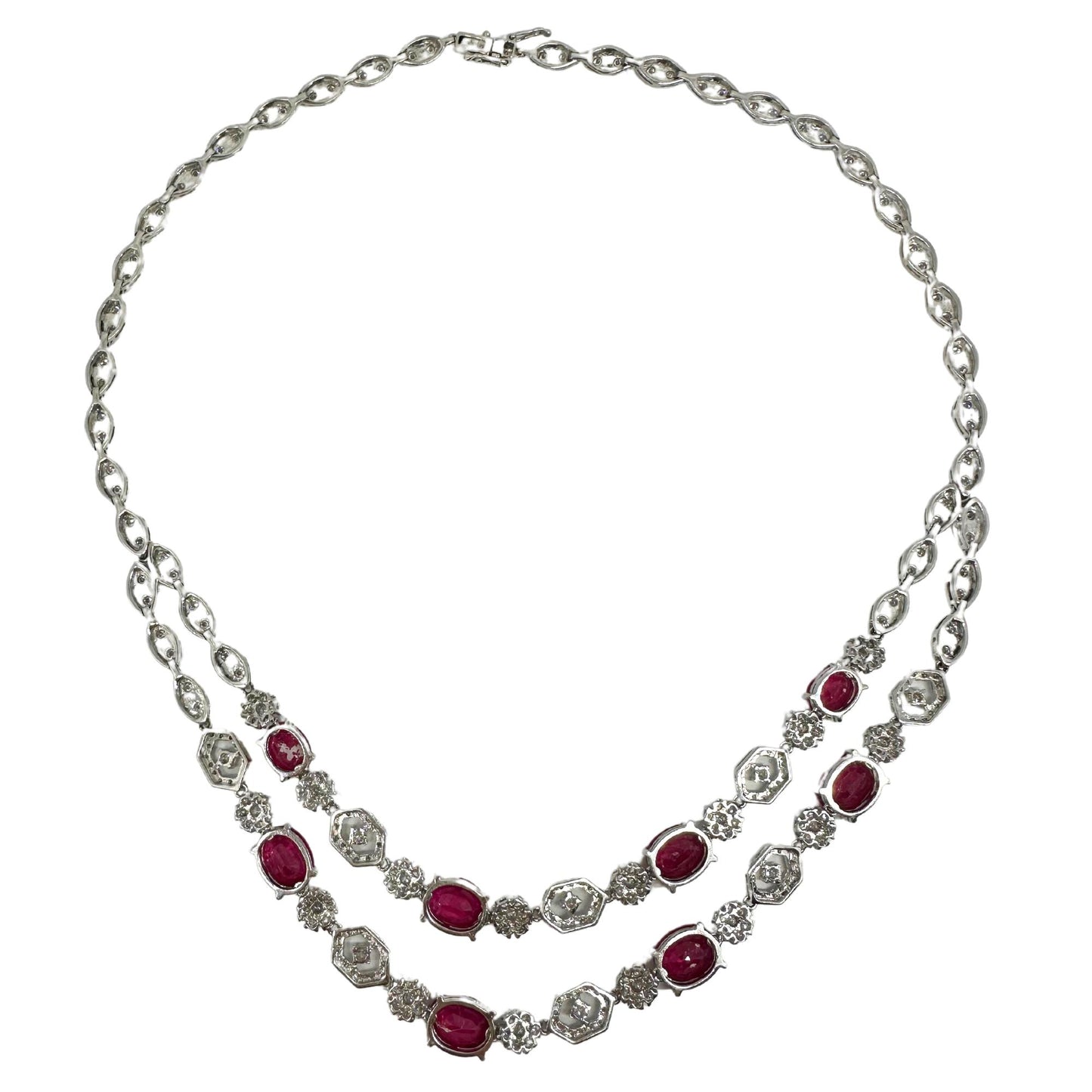18K White Gold Diamond and African Ruby Necklace