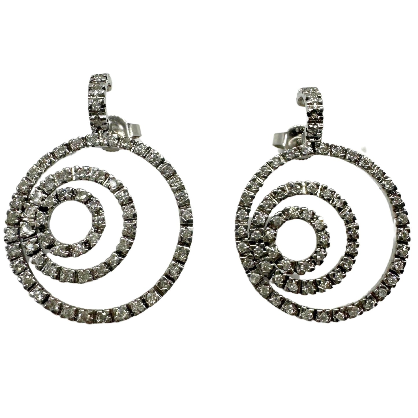 14K White Gold Spiral Diamond Earrings