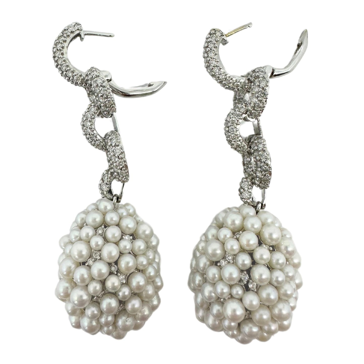 18K White Gold Diamond and Pearl Drop Earrings