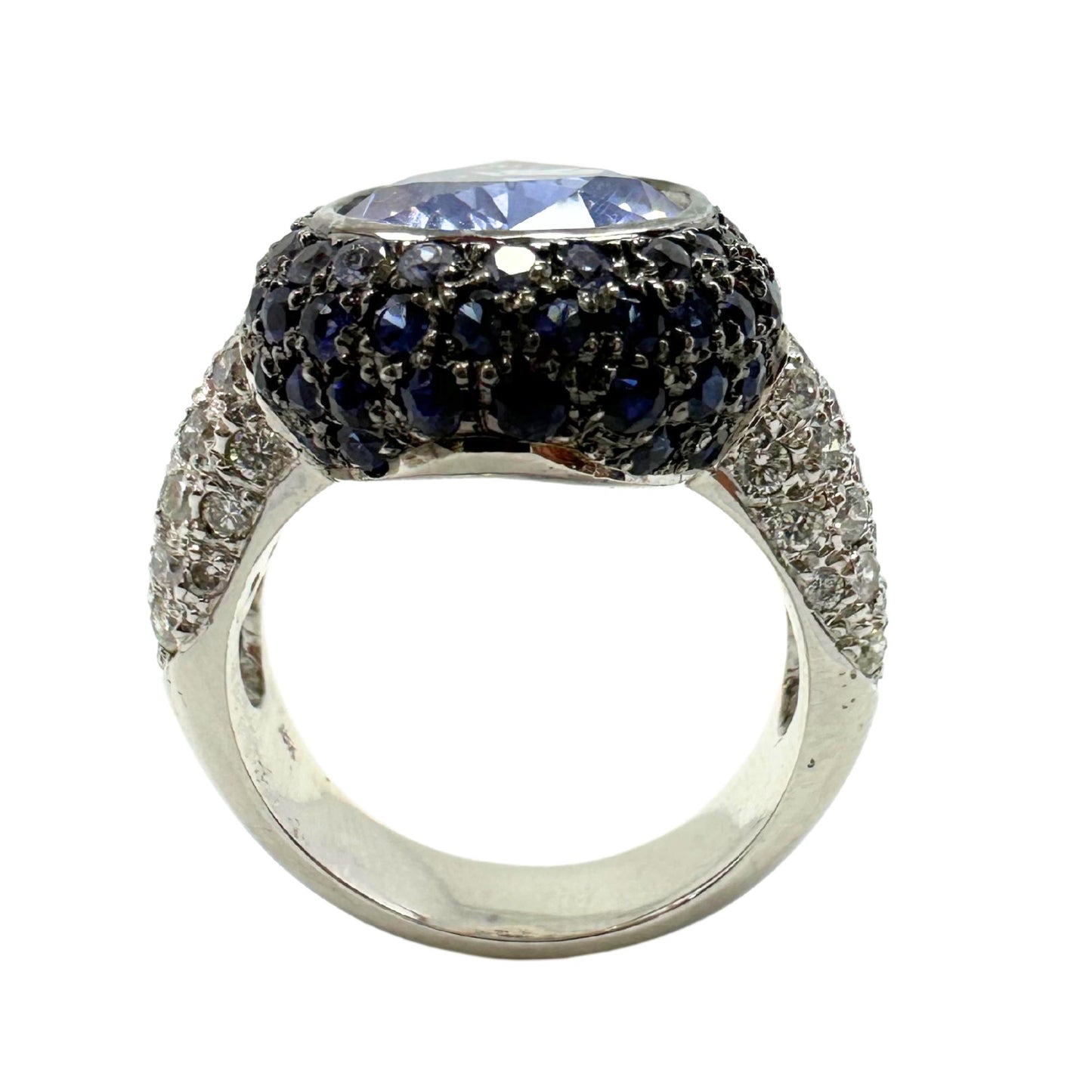 18K White Gold Pear Cut Sapphire and Diamond Ring