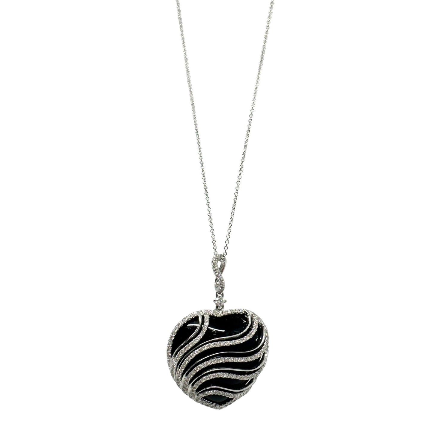 18K White Gold Diamond and Black Onyx Pendant Necklace
