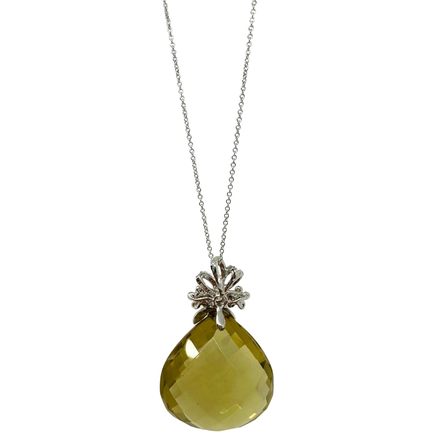 18K White Gold Diamond and Smoky Topaz Pendant Necklace