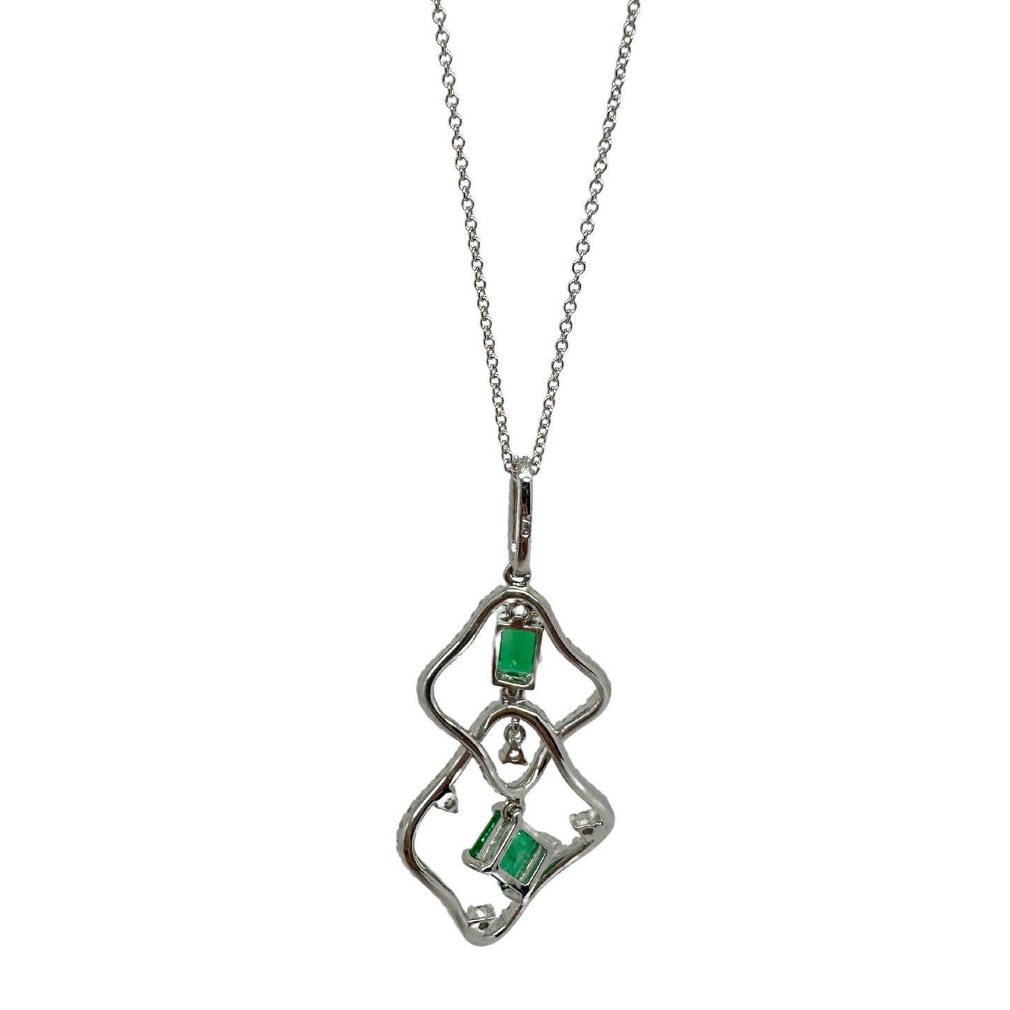 18K White Gold Diamond and Emerald Pendant Necklace