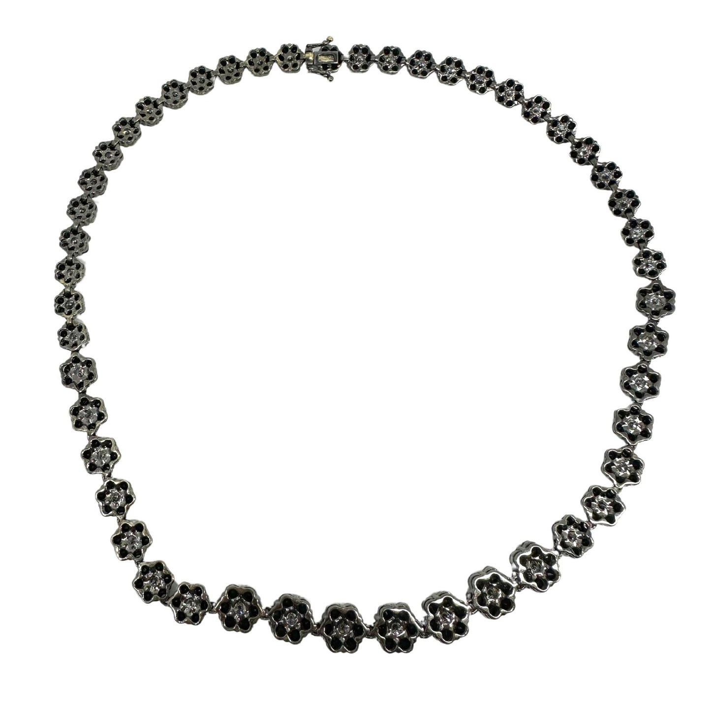 18K Black and White Diamond Flower Necklace