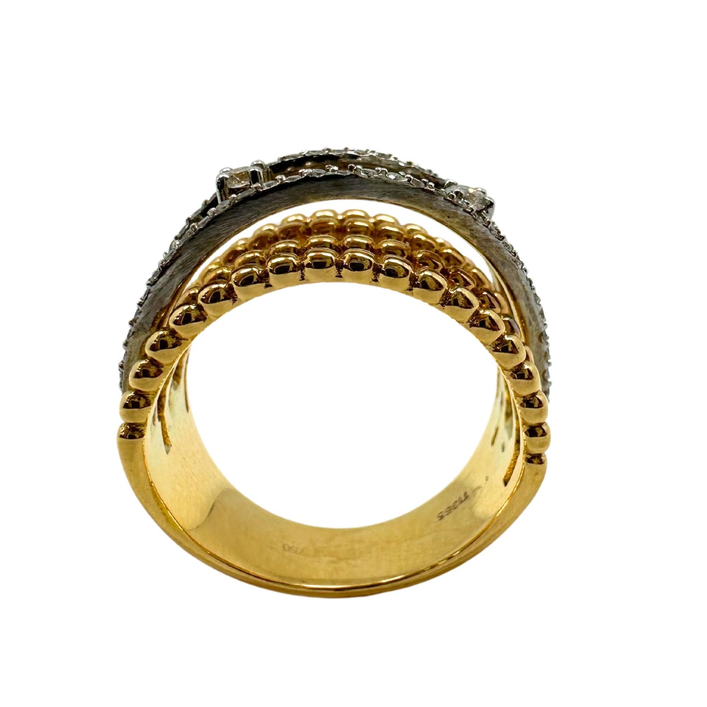 18K Yellow Gold Diamond Crossover Wide Band Ring